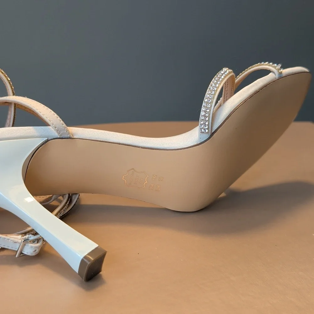 Nina Denise Ivory Ankle Wrap Rhinestone Embellished Stiletto Heels New Size 8 - Picture 9 of 9